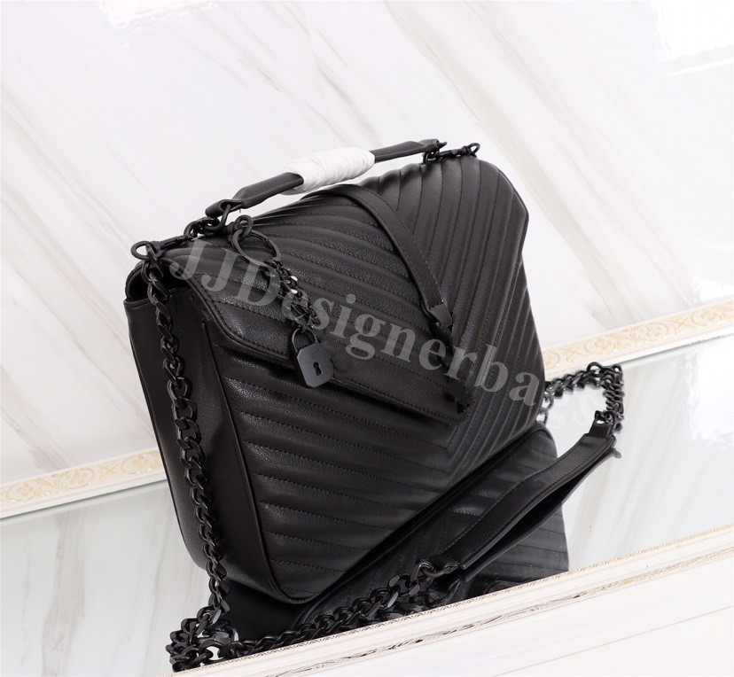 

Top Quality 5A Cowhide Handbags Bags sheepskin caviar metal chain gold silver Handbag Genuine Leather Flip cover diagonal Shoulder Bag, Black with black logo