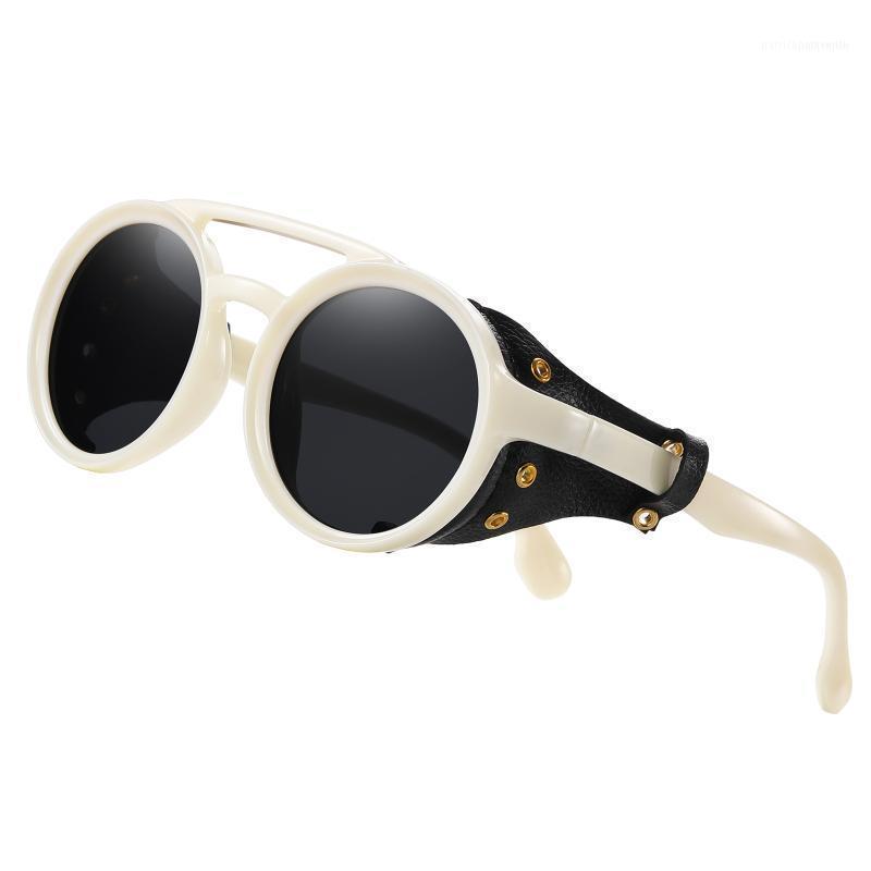 

Punk 2021 Men Steampunk Metal Gothic Goggles Sunglasses Women Retro Fashion Leather With Side Shades Round Sun Glasses Night