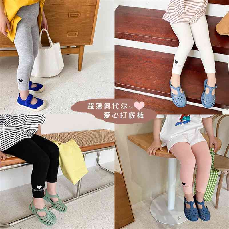 

Summer girls thin casual heart printing leggings 1-7 years kids cotton skinny pants 210708, Pink