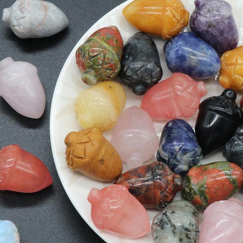 

Charms Natural Stone Mini Furnishing Articles Hazelnut Pine Nuts Shape Creative Sculpture Rose Quartz For DIY Jewelry Making Gift, Bronze;silver