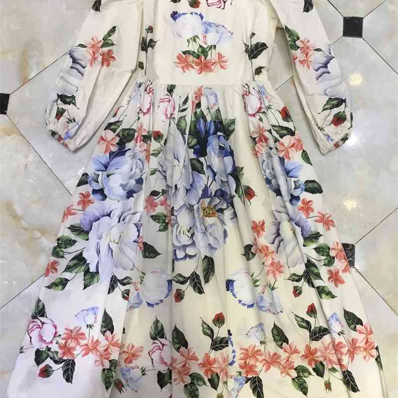 

Truevoker Lady 100% Cotton Cottagecor Dres Full Sleeve Flower Print Midi Long Resort Robe Mujer Vestido 210602, Multi