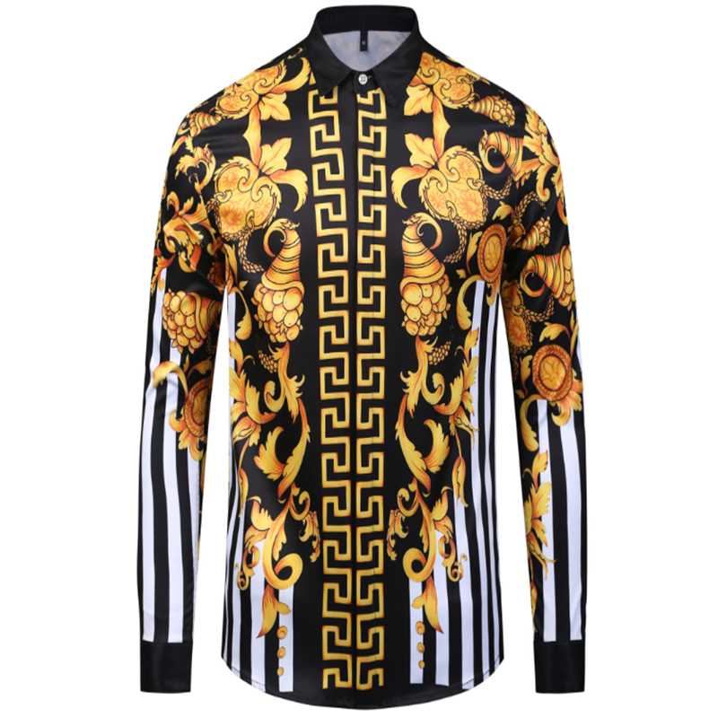 

Summer Men European And American Style Black White Stripe 3D Long Sleeve Cardigan Shirt Men's Pattern High-end Casual Shirts