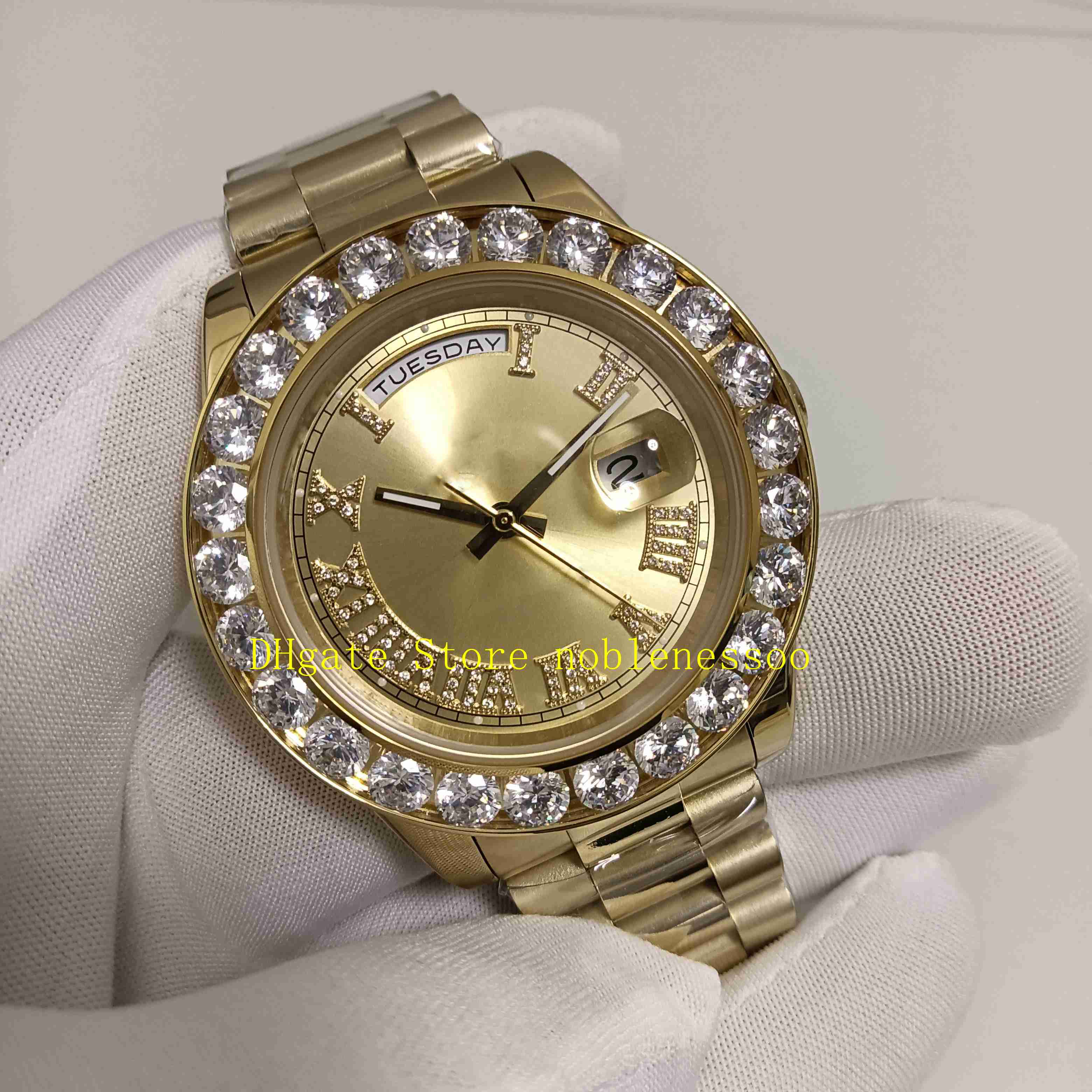 

5 Color With Original Box Mens Watches Men's 43mm Big Diamond Bezel Blue Green Black Roman Dial 18k Yellow Gold 228238 Bracelet Automatic Mechanical Men Watch, 01