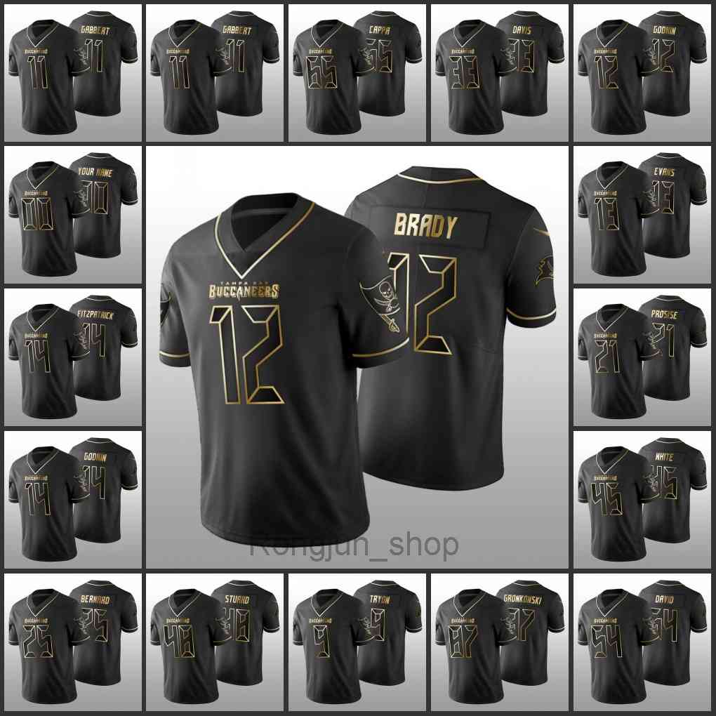 

TampaBayBuccaneersMen Women Youth #87 Rob Gronkowski 12 Tom Brady 13 Mike Evans 45 Devin White Custom Black Golden Edition Jersey