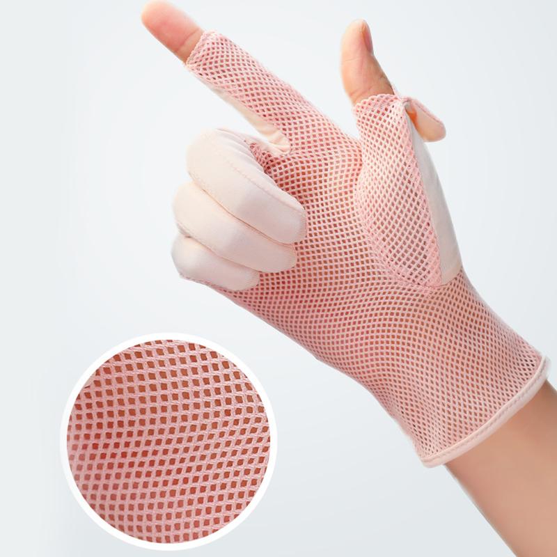 

Five Fingers Gloves Anti-UV Silk Women Summer Thin Sunscreen Driving Mesh Breathable Opened Fingertip Touch Screen