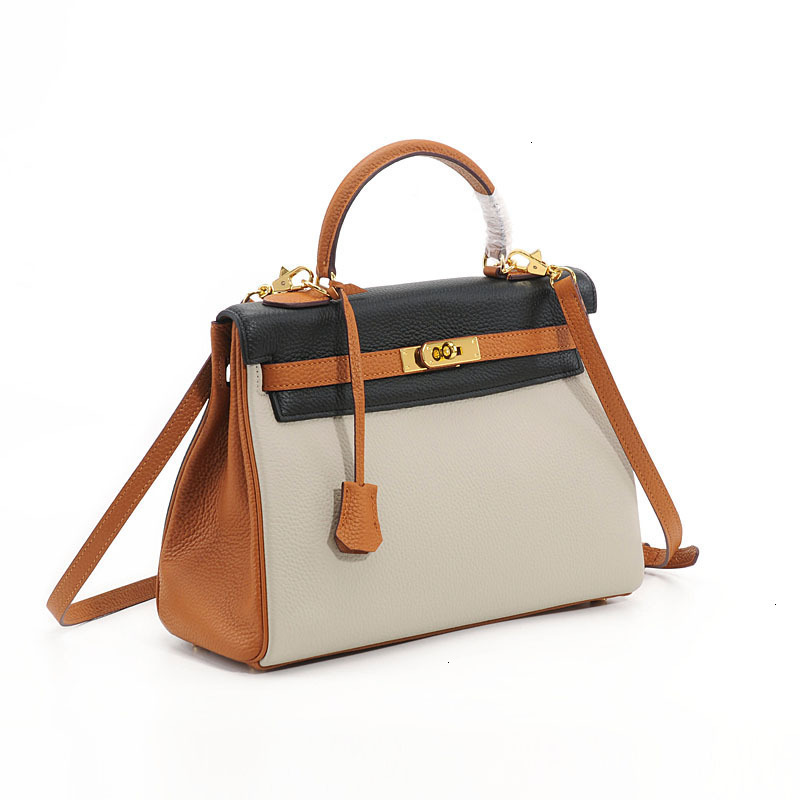 

Women's Leather 2019 New Color Litchi Pattern Messenger Handbag Kelly Bridal Bag