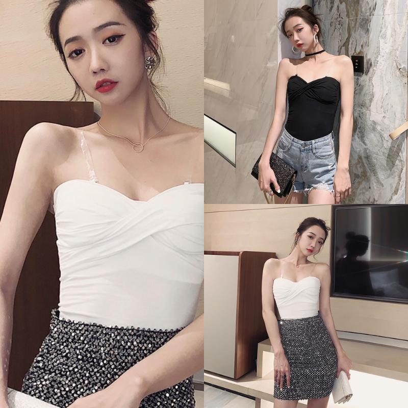

Women's Tanks & Camis 2021 Summer Top Women Cross Design V-neck Sexy Btalette Tops Sling Solid Color Slim Backless Vest Fashion Female Cloth, Black