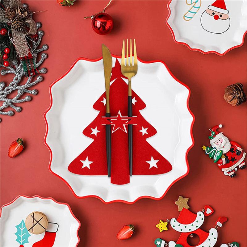 

Christmas Decorations 4PCS Tree Cutlery Storage Bag Knife Fork Cover Tableware Holder 2022 Decor Home Table Decoration