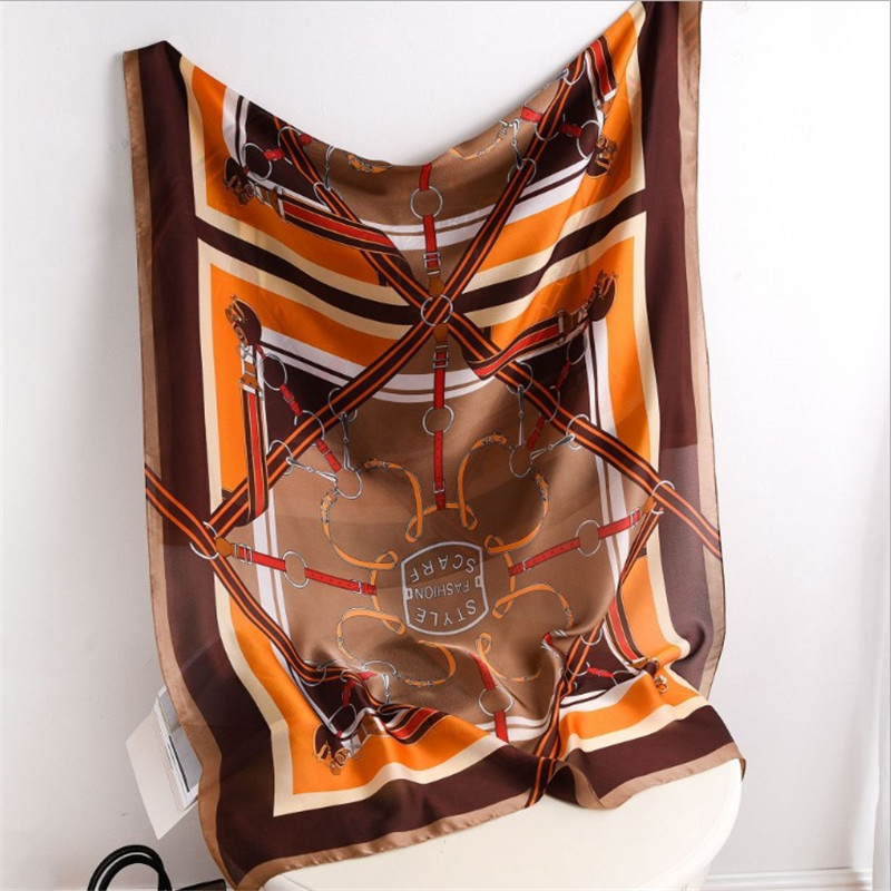 

New Silk Satin Spring and Summer Sun Protection Shawl Floral Scarf Korean Style Printed Scarf Artistic Chiffon Beach Towel No. 3
