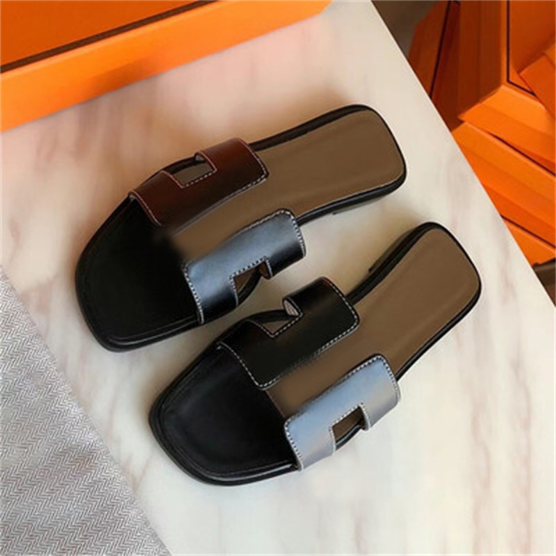 

Slippers Classic Flat woman High Quality Leather Sandals Fashion Ladies Beach