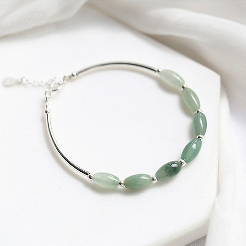 

S925 Sterling Silver Charm Bracelet Jade Beads Women Fresh And Simple Original Girlfriends Jewelry Niche Design Retro Accessories