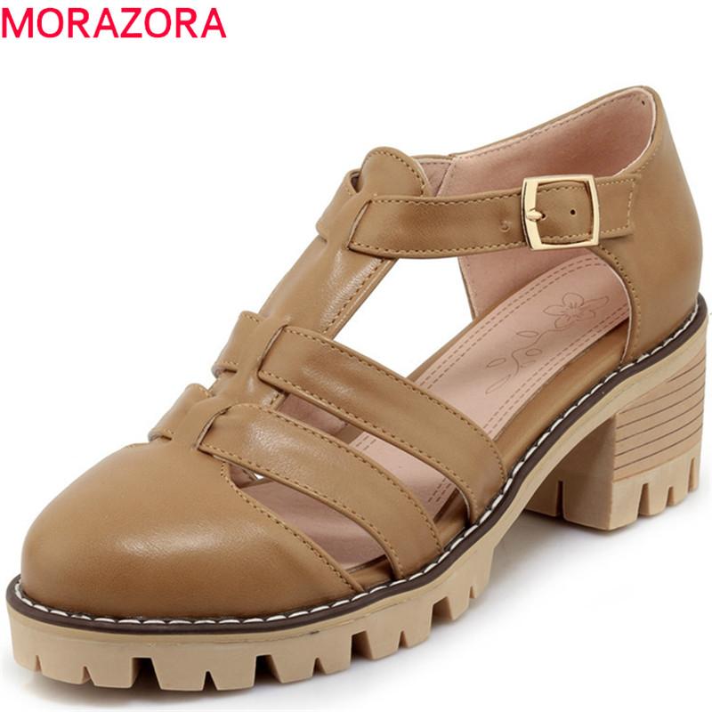 

Women Sandals Round Toe Summer Shoes Buckle Hollow Out Casual Ladies Platform Square Heels, Black
