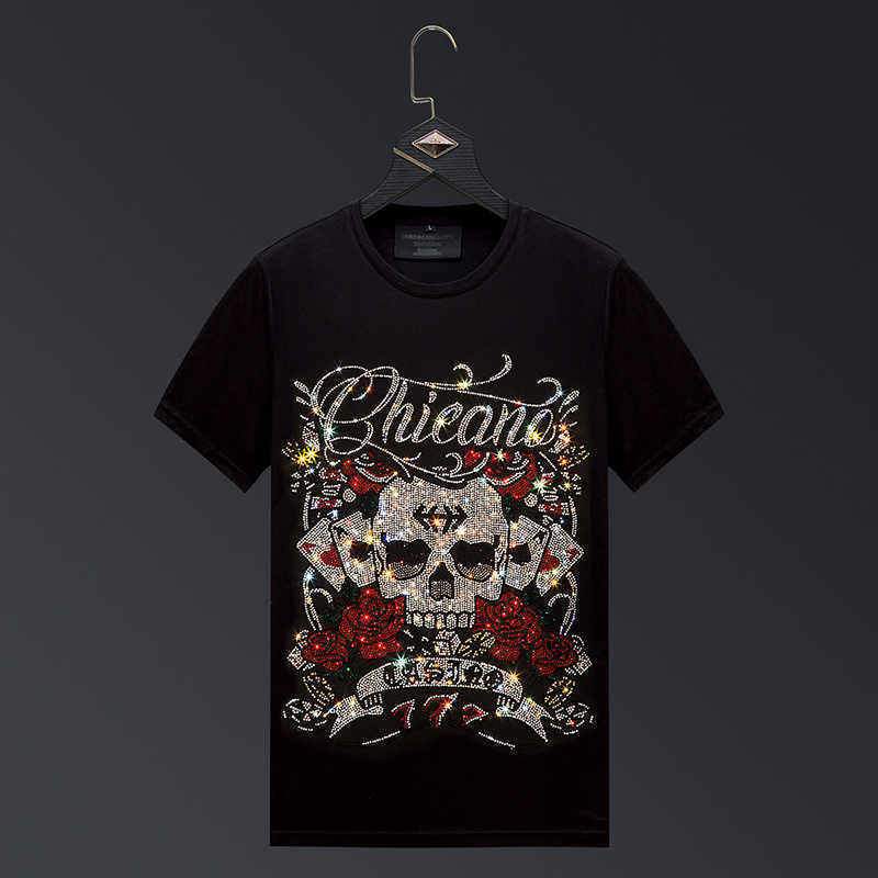 

Skeleton hot diamond t-shirt men' short sleeve 2020 new ice silk clothes men' fashion t-shirt men' large social people, White