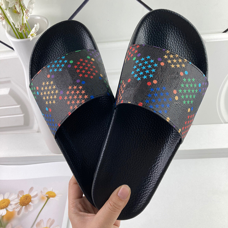 

women slipper Slides summer men slippers luxury designer fashion couple lazy man print slide flat bottom famous brand womens sandals Foam Runner 35-46, Black