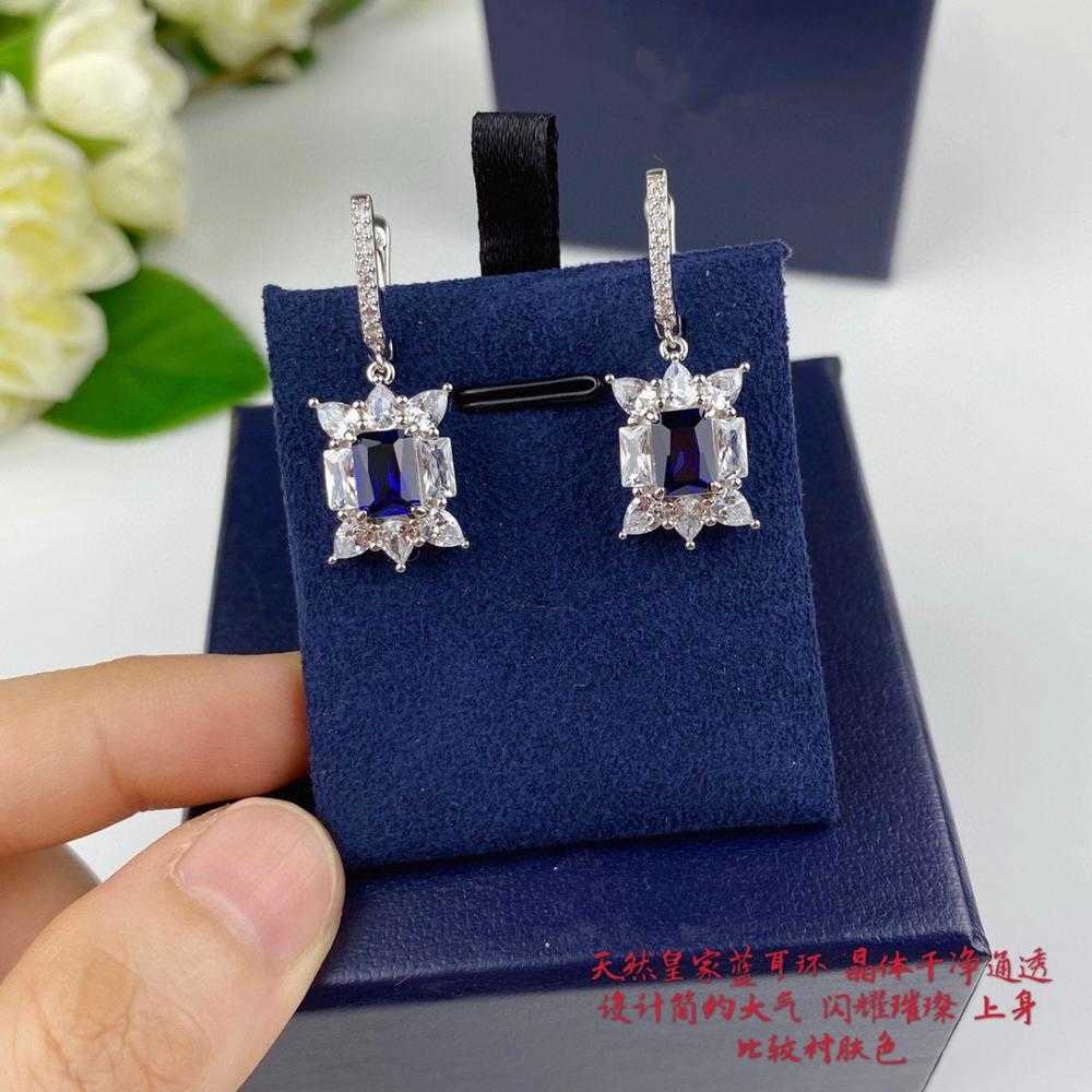 

2020 Hot Brand Pure 925 Sterling Silver For Women Blue Diamond Earrings Wedding Party Earrings Silver Jewelry Big Design Jewelry