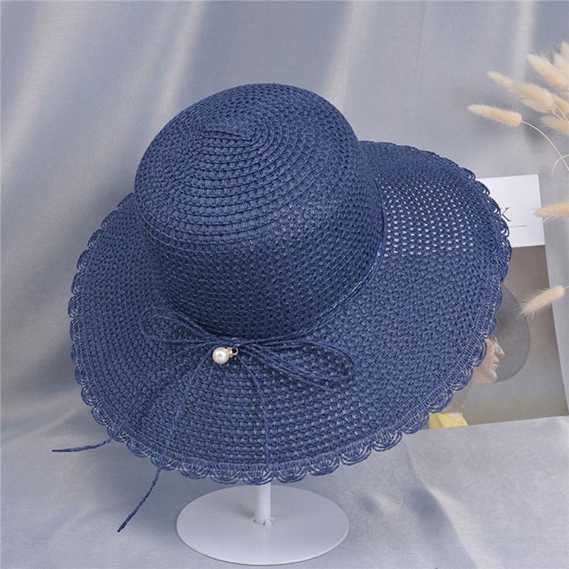 

Women Summer Hat Casual Lace Brim Straw Solid Breathable Beach Visor Bucket Fashion Outdoor Vacation Lady Sun Wide Hats, Blue