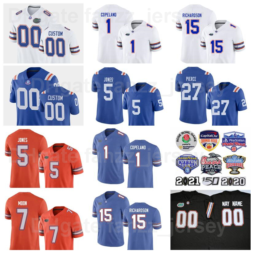 

NCAA College Football Florida Gators Jersey 5 Emory Jones 15 Anthony Richardson 1 Jacob Copeland 3 Xzavier Henderson 7 Jeremiah Moon 27 Dameon Pierce University, Blue