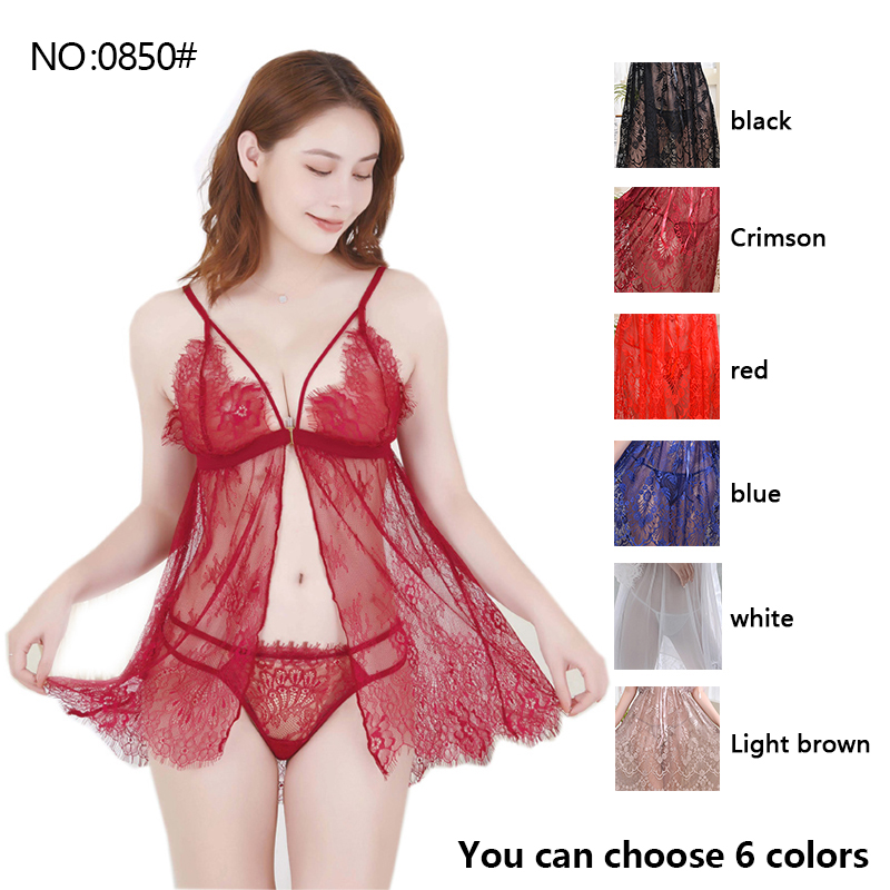 

NO:0850#Ladies sexy underwear set transparent lace mesh pajamas four seasons suspenders wholesale and retail thong + bra fashion panties ex-factory price, White