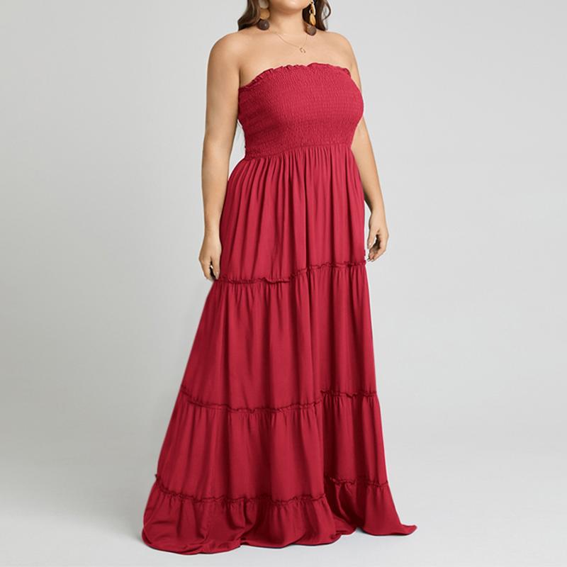 

Plus Size Dresses Long Maxi Dress 2022 VONDA Summer Women Sexy Solid Off Shoulder Holiday Robe Bohemian Vestidos 5XL Sundress Robes, Black