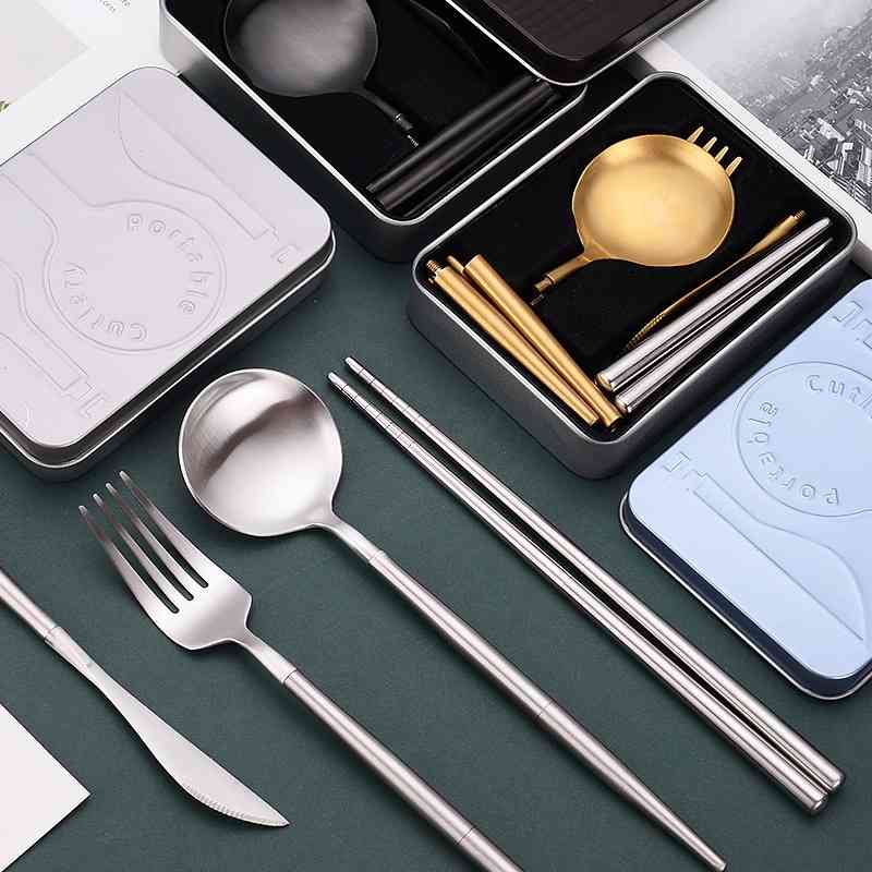 

Removable stainless steel Portugal portable set picnic tableware chopsticks spoon