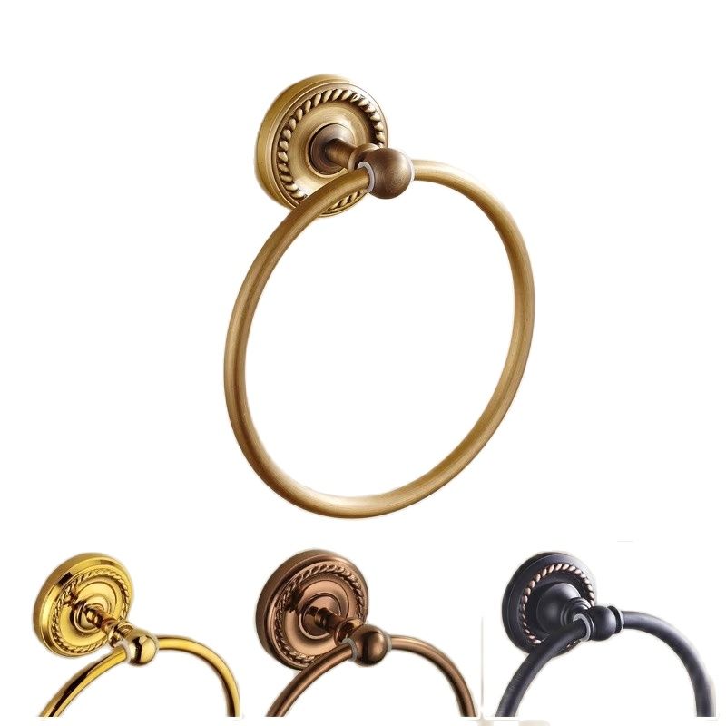 Wall Mounted Black Towel rings/Holder for Bathroom Accessories Solid Brass Bathrobe Bar Rack-image-410125321