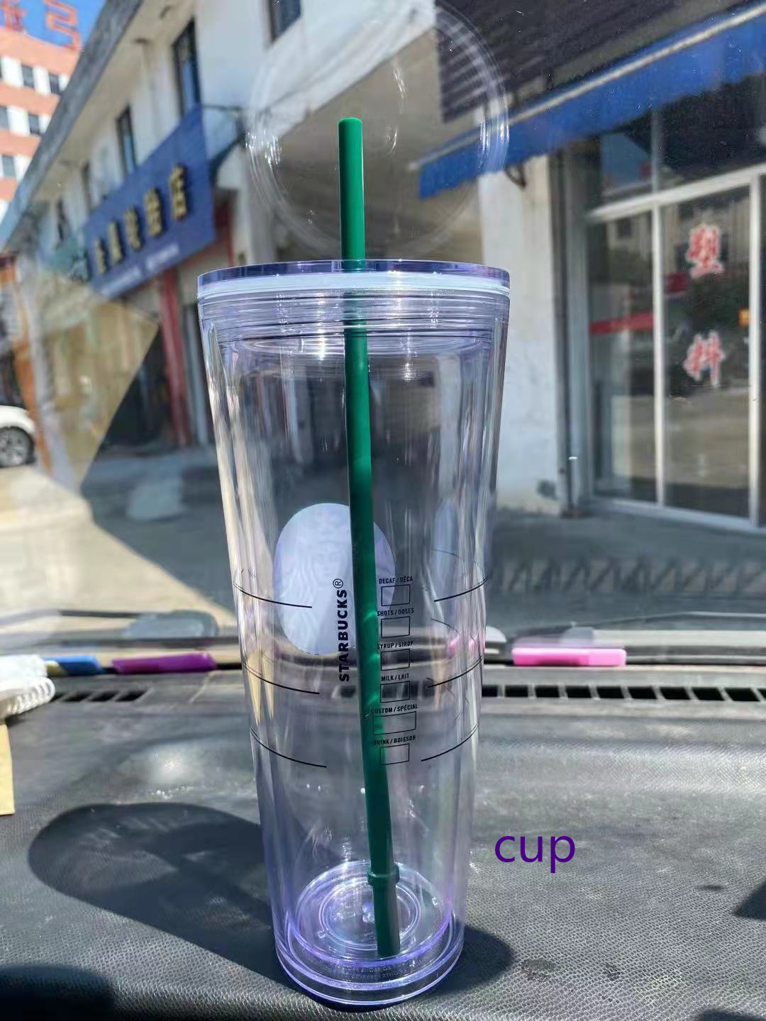 

Web celebrity Tik Tok Starbucks 24OZ/16oz Double plastic tumbler Bottom Cup Goddess Gift Lid reusable transparent drinking flat tumblers straw