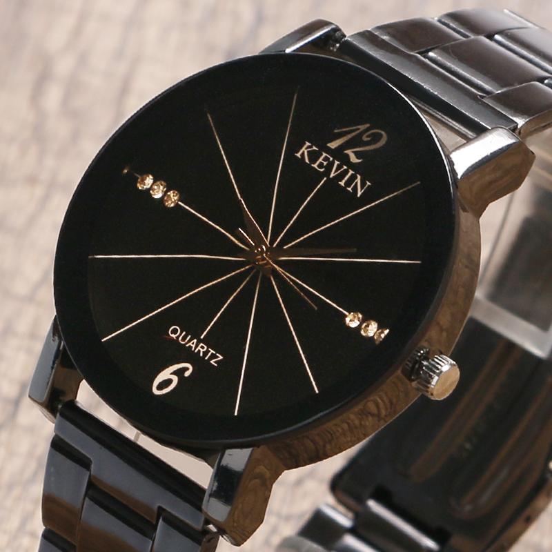 

Wristwatches KEVIN Creative Women's Watch Crystal Elegant Simple Black Stainless Steel Fashion Analog Quartz Wrist Clock Relogio