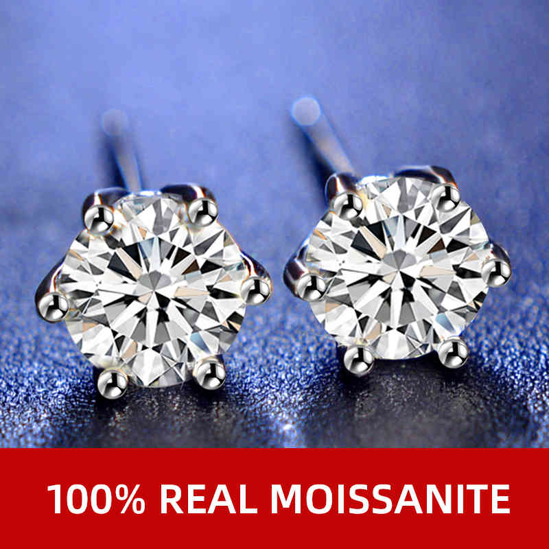 

NYMPH Real Moissanite Diamond Gemstone Earrings 0.5 D Color Ladies 925 Sterling Silver Solitaire High Jewelry Wedding Anni