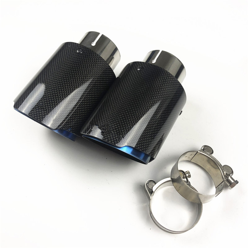 

One Pair Carbon Fiber Exhausts Pipe Blue burnt Car Muffler tailtip pipes For Universal Exhaust systerms Tips Car-Accessories