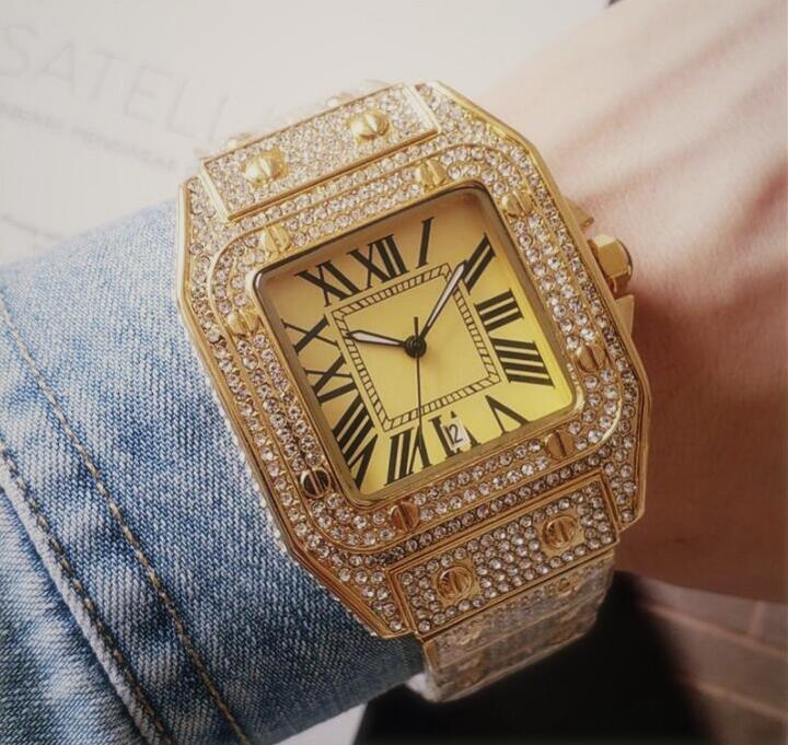 

Factory Calendar Business Gift Stopwatch Crystal Diamond Watch Large dial Ladies quartz wristwatch high quality square deisgner women men watches, As pic