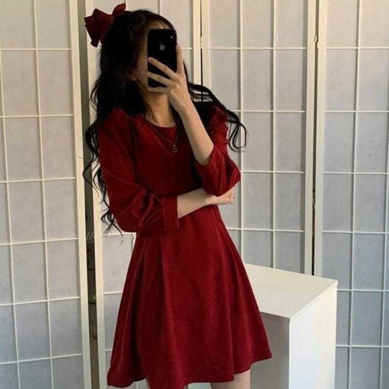 

Casual Dresses Vestido Feminino Autumn Vintage Slim Sexy Oversize Red Dress Mini O Neck Long Sleeve Lady Robe Party Birthday Khaki, Black;gray