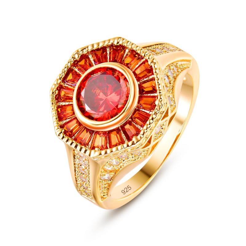 

Cluster Rings Lingmei Wholesale Flower Gorgeous Red Zircon Fashion Wedding Band Jewelry Yellow GoldSilver Color Ring Size 6-9 Women