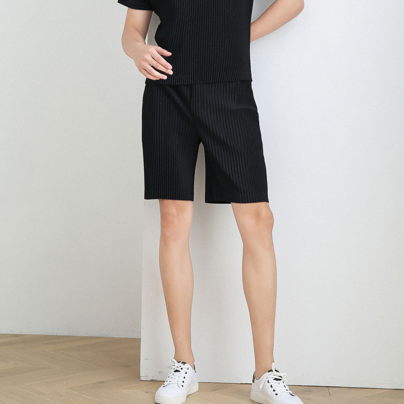 

IEFB Men's Pleated Shorts Elastic Waist Classic Harlan Japanese Streetwear Fashion Knee Length Pants 9Y3845 Jf148 210524, Black