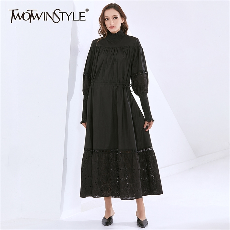 

Elegant White Dress For Women Turtleneck Long Sleeve High Waist Maxi Dresses Female Fashion Clothing Fall 210520