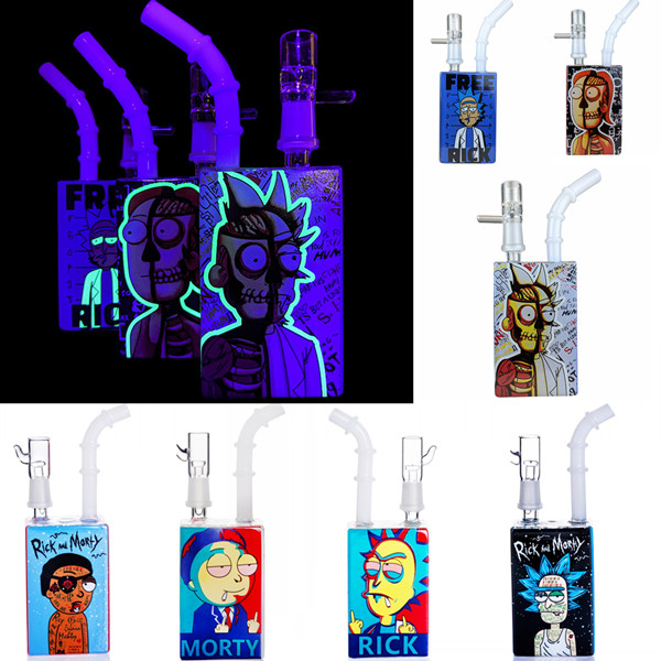 

7.8 inch Variety Cartoon Hookah Square Box Shape Hitman Juice Dab Rigs Glass Water Bongs Thick 14.4 mm Male
