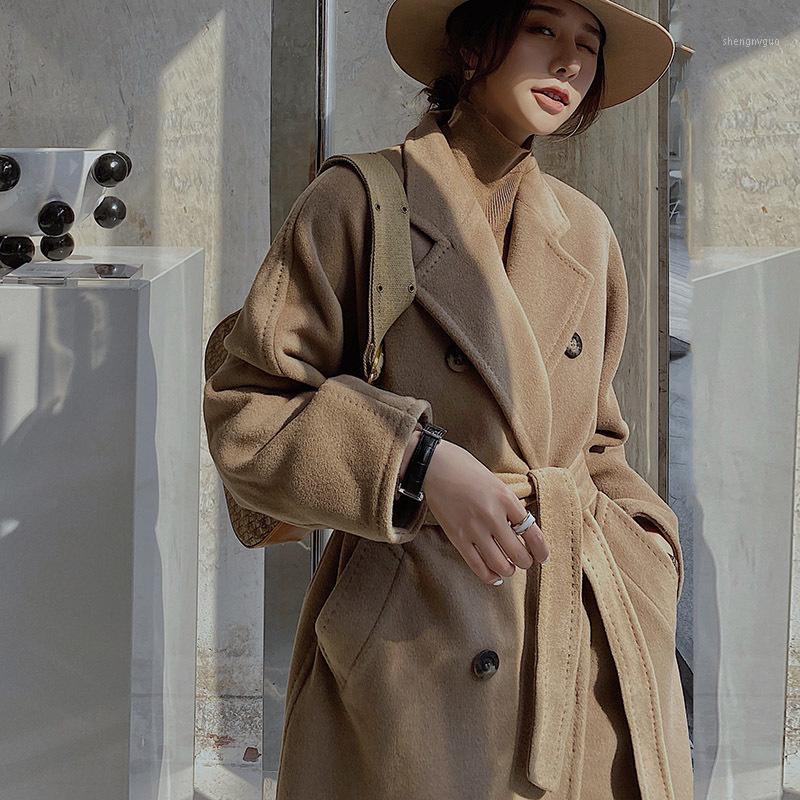 

Women's Wool & Blends Cashmere Coat Medium Length Max Hepburn 101801 Double Breasted Camel Tweed, Black