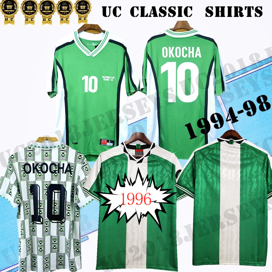 

1994 1996 1998 World Cup Retro soccer jerseys green OKOCHA KANU BABAYARO UCHE 98 classic football Shirt, 1998+fine print