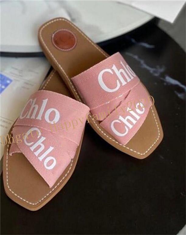 

2021 Women Woody Slipper Summer Rubber Sandals Beach Sliders Scuffs Indoor Shoes Designer Canvas Cross Woven Outdoor Peep Toe Slipper Flip Flops Shoes 35-42, Green