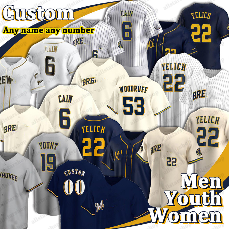 

2021 New Baseball Jerseys Men Women Youth 22 Christian Yelich Josh Hader Woodruff Lorenzo Cain Ryan Braun Brent Suter Arcia Top Quality, Blue;black