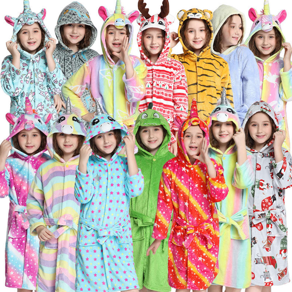 

children's flannel Nightgown men's and women's bathrobe middle school winter coral velvet hooded pajamas