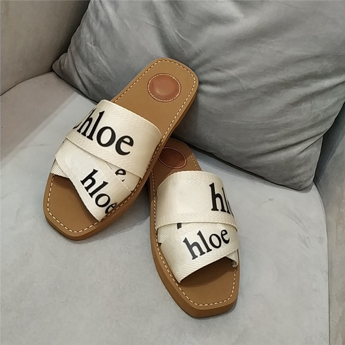 

Newest Branded Women Woody Mules Fflat Slipper Deisgner Lady Lettering Fabric Outdoor Leather Sole Slide Sandal Size US 4-9, Black
