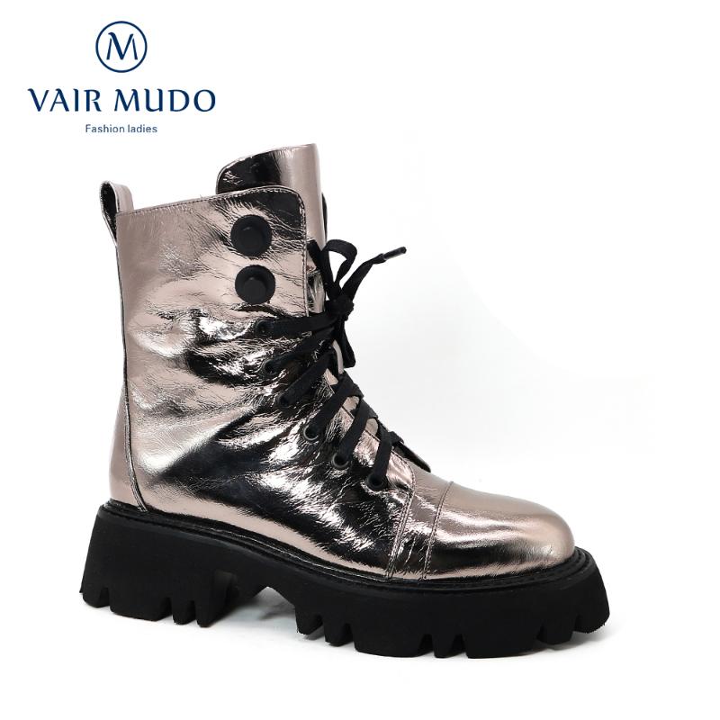 

Boots VAIR MUDO 2021 Spring Autumn Ankle Thick Heels Height Increasing Genuien Leather Waterproof Platform Lace Up Shoe DX54, Black