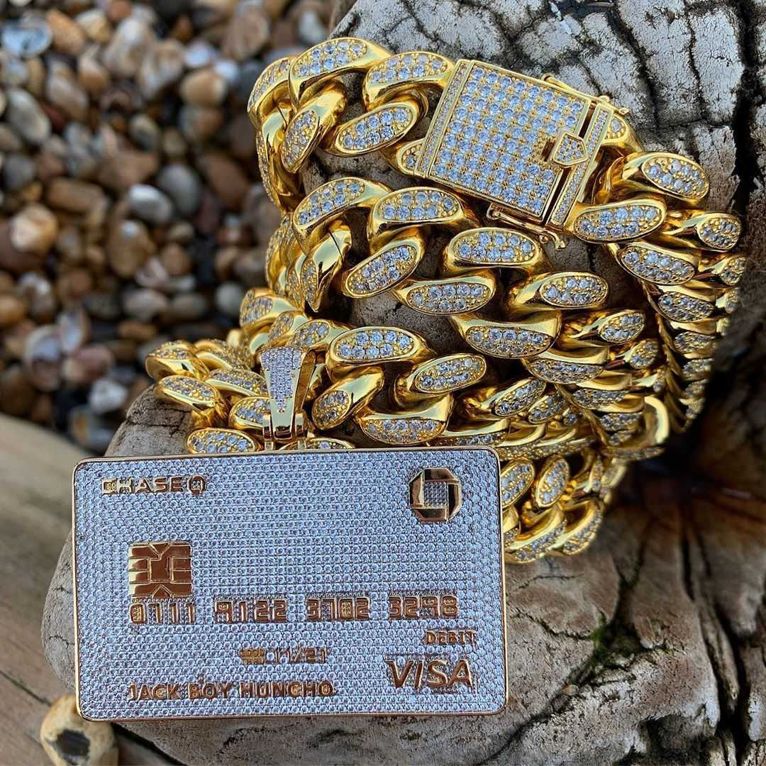 

Full Iced Out Credit Card Pendant Necklace Mens Gold Silver Color Hip Hop Jewelry With Tennis Chain Charm CZ Jewelry Gifts X0707