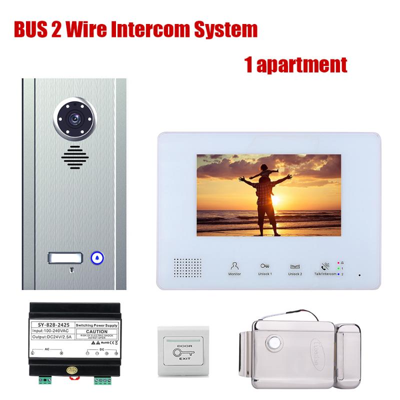 

Video Door Phones 7 Inch BUS 2 Wire Phone Intercom Systems Kit For Home 1 Apartment Electronic Lock Night Vision