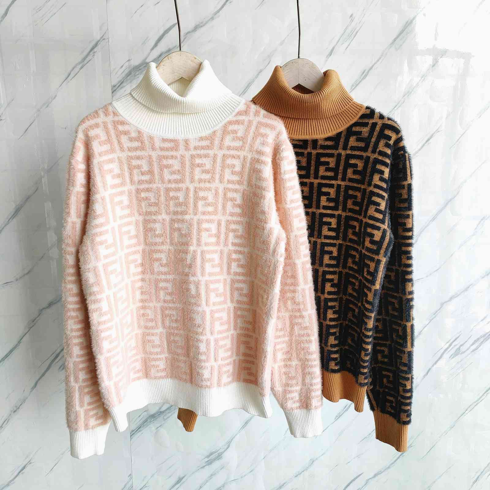 

College style 2021 autumn winter women' wear new high collar mink hair long sleeve Pullover knitted fir slim fit and versatile, White