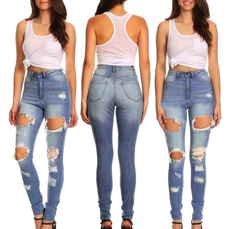 

Women's Jeans Fashion High Waist Pencil Pants Casual Stretch Hole Trousers Retro Tight, Blue