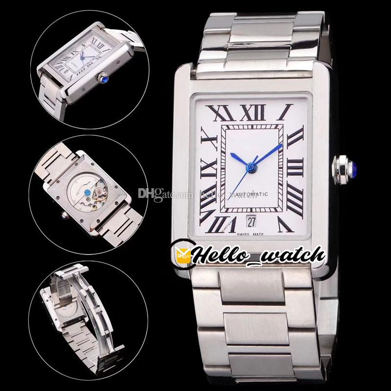 

31mm Watches 5200028 Extra Large A2813 Automatic Mens Watch White Dial Black Roma Blue Hands Stainless Steel Bracelet Hello_Watch, Waterproof service