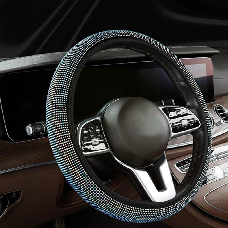 

Steering Wheel Covers Luxury Crystal Car Cover Coloful Diamond-studded Elastic Shiny Ring No Inner Styli P8W3
