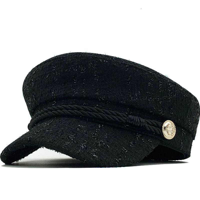 

Wide Brim Hats Wool Hat Cap For Women Casual Streetwear Rope Flat Elegant Solid Autumn Winter Warm Metal Chain Beret Female
