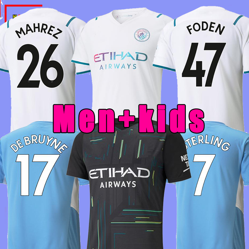 

Top thailand quality Manchester soccer jerseys 21 22 G. JESUS CITY STERLING FERRAN DE BRUYNE FODEN 2021 2022 football shirts men + kids kit sets uniform1, 20/21 away men jersey